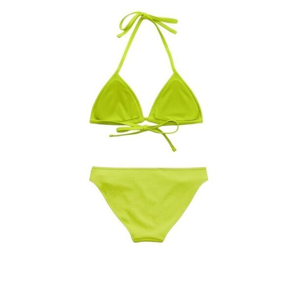 Aerie Crinkle String Triangle Bikini Top & Full Coverage Bottom Set Size L - Picture 4 of 13